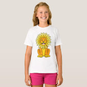 Löwe mit Sonnenblume Blume T-Shirt (Vorne ganz)