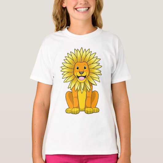 Löwe mit Sonnenblume Blume T-Shirt (Vorderseite)
