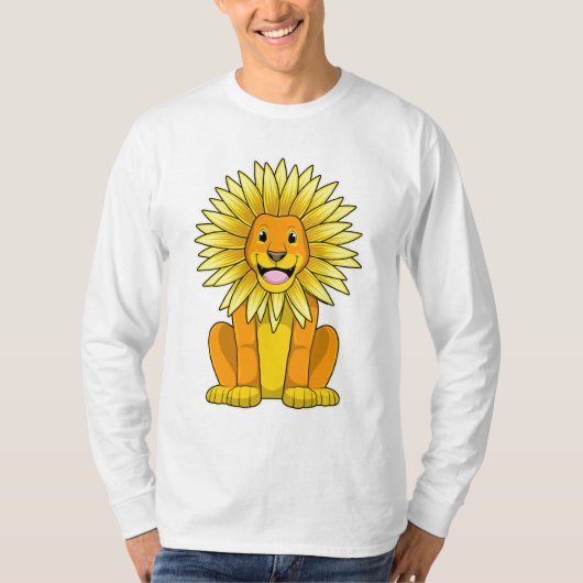Löwe mit Sonnenblume Blume T-Shirt (Vorderseite)