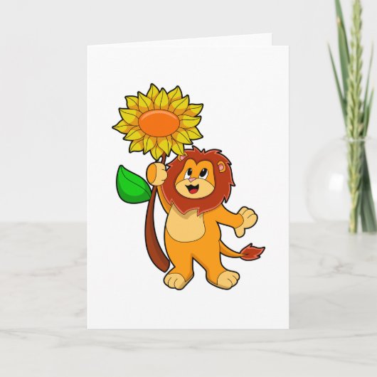 Löwe mit Sonnenblume Karte (Vorderseite)