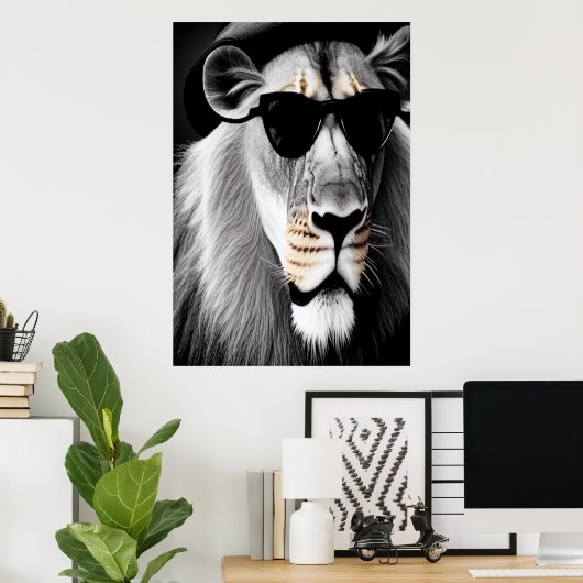 Löwe mit Sonnenbrille | AI Art Poster (Heimbüro)