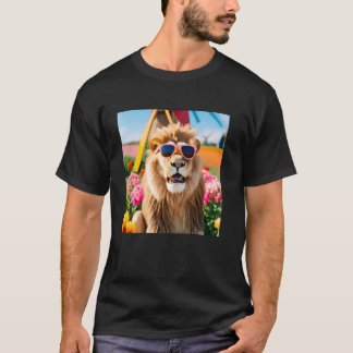 Löwe mit Sonnenbrille auf einem niederländischen F T-Shirt