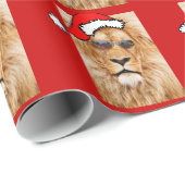 Löwe mit Weihnachtsmannmütze Geschenkpapier (Rolleneckpunkt)