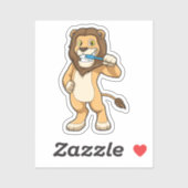 Löwe mit Zahnbürste Aufkleber (Blatt)