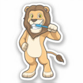 Löwe mit Zahnbürste Aufkleber (Vorderseite)