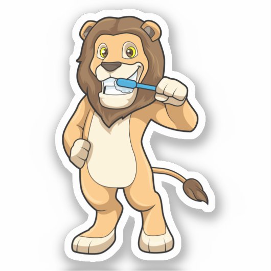 Löwe mit Zahnbürste Aufkleber (Vorderseite)