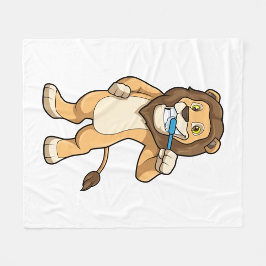 Löwe mit Zahnbürste Fleecedecke (Vorderseite (Horizontal))