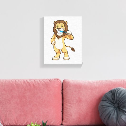 Löwe mit Zahnbürste Leinwanddruck (Insitu (Wohnzimmer))