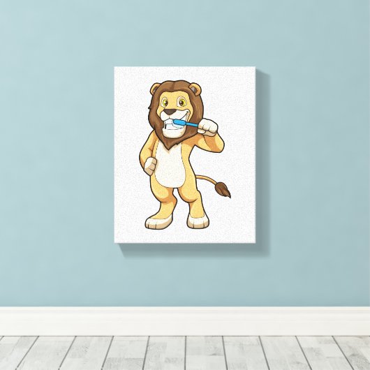 Löwe mit Zahnbürste Leinwanddruck (Insitu (Holzboden))