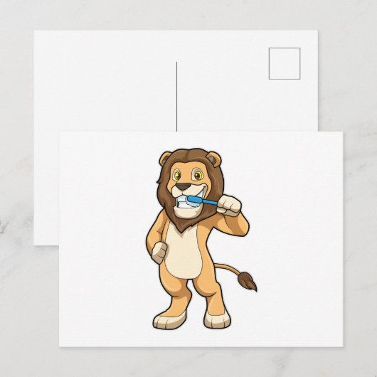 Löwe mit Zahnbürste Postkarte (Vorne/Hinten)