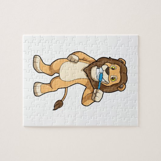 Löwe mit Zahnbürste Puzzle (Horizontal)