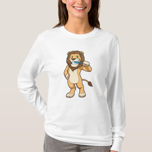 Löwe mit Zahnbürste T-Shirt (Vorderseite)