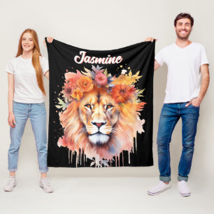 Löwe Pastell Blumen Safari Aquarell Savanne Katze Fleecedecke