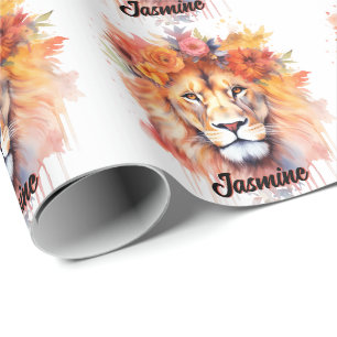 Löwe Pastell Blumen Safari Aquarell Savanne Katze Geschenkpapier