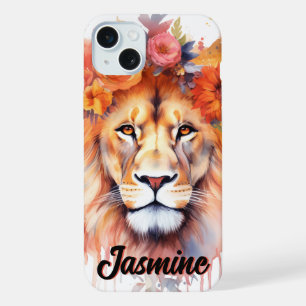 Löwe Pastell Blumen Safari Aquarell Savanne Katze iPhone 15 Plus Hülle