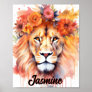 Löwe Pastell Blumen Safari Aquarell Savanne Katze Poster