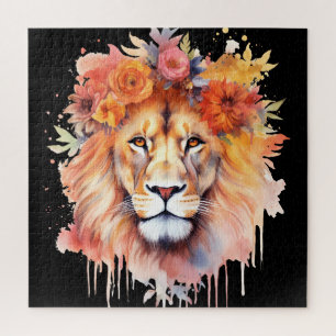 Löwe Pastell Blumen Safari Aquarell Savanne Katze Puzzle