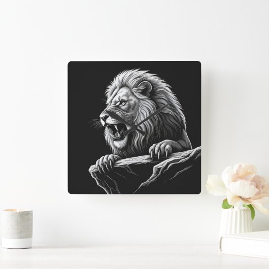 Löwe Quadratische Wanduhr (Zuhause)