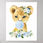 Löwe, Safari, Blauer Kaugummi, Junge Kinderzimmer Poster (Vorne)