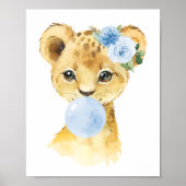 Löwe, Safari, Blauer Kaugummi, Junge Kinderzimmer Poster (Vorne)