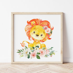 Löwe, Safari, Dschungel, rosa Blume, Girl-Kinderzi Fotodruck
