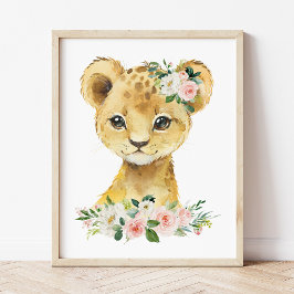 Löwe, Safari, Dschungel, rosa Blume, Girl-Kinderzi Poster