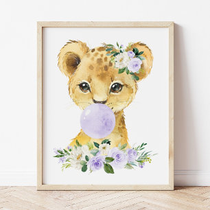 Löwe, Safari, Lila Kaugummi, geschlechtsneutral Poster