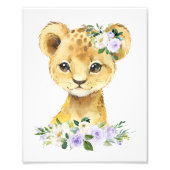 Löwe, Safari, violette Blumen, geschlechtsneutral Fotodruck (Vorne)