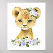 Löwe, Safari, violette Blumen, geschlechtsneutral Poster (Vorne)