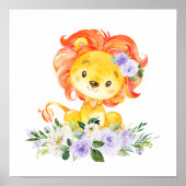 Löwe, Safari, violette Blumen, geschlechtsneutral Poster (Vorne)