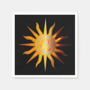 Löwe Sonne Feuerzeichen Geburtsmonat Rot & Gold Serviette