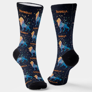 Löwe Sternbild Tierkreis Wasserfarbe Sterne Galaxi Socken