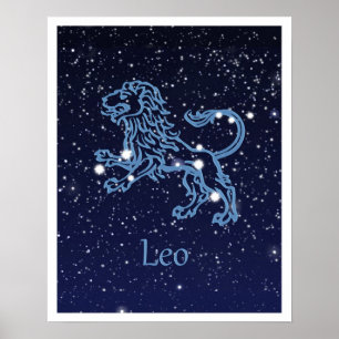 Löwe-Sternbild und Tierkreiszeichen mit Sternen Poster