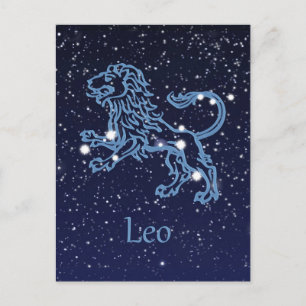 Löwe-Sternbild und Tierkreiszeichen mit Sternen Postkarte