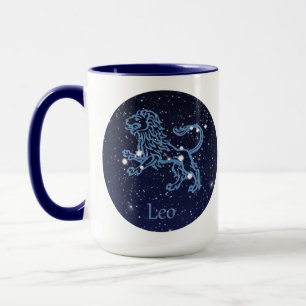 Löwe-Sternbild und Tierkreiszeichen mit Sternen Tasse