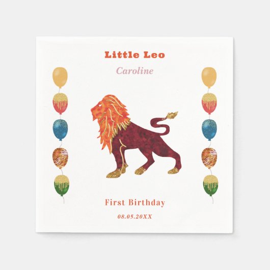 Löwe Sternzeichen 1. Geburtstag Ballons & Künstler Serviette (Vorderseite)