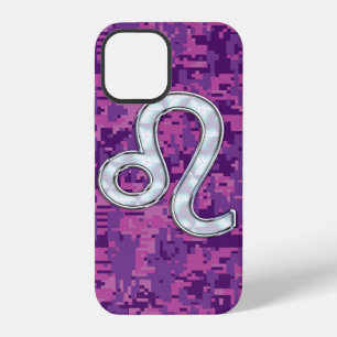 Löwe-Sternzeichen auf rosa Fuchsia-Digital-Tarnmus iPhone 12 Hülle
