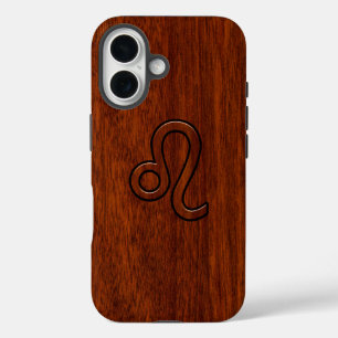 Löwe-Sternzeichen im Mahagoni-Holzstil iPhone 16 Hülle