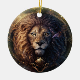 Löwe-Sternzeichen Wasserfarben-Design Keramik Ornament