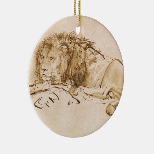 Löwe-Stillstehen (Feder auf Papier) Keramikornament (Rechts)