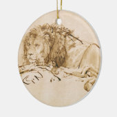 Löwe-Stillstehen (Feder auf Papier) Keramikornament (Links)