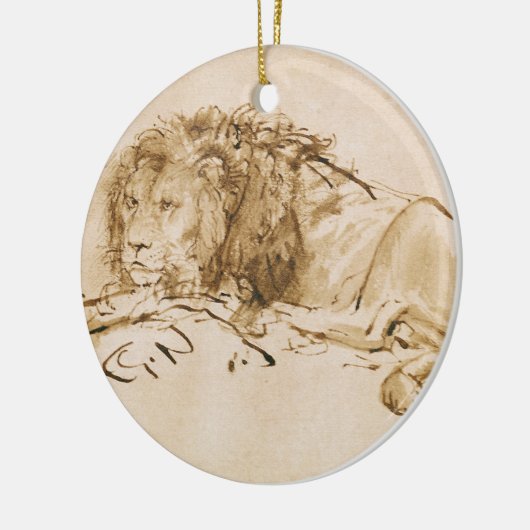 Löwe-Stillstehen (Feder auf Papier) Keramikornament (Links)