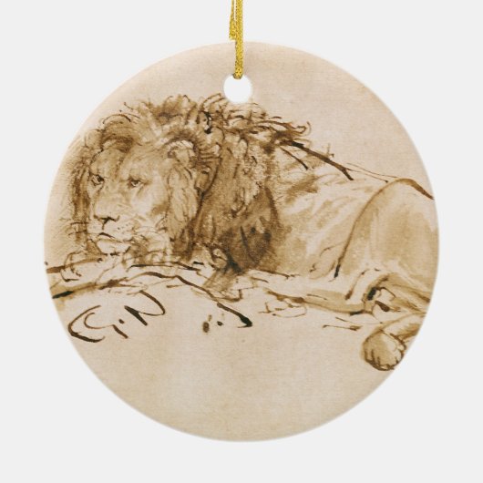 Löwe-Stillstehen (Feder auf Papier) Keramikornament (Hinten)