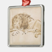Löwe-Stillstehen (Feder auf Papier) Silbernes Ornament (Links)