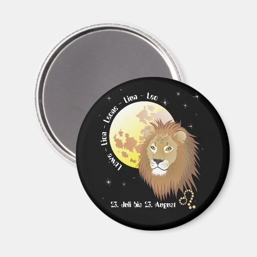 Löwe - Tierkreiszeichen Magnet (Vorderseite/Rückseite)