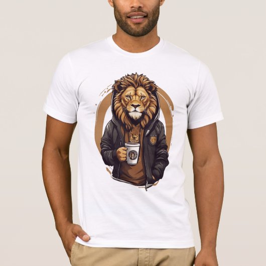 Löwe trinkt Kaffee-Design T-Shirt (Vorderseite)