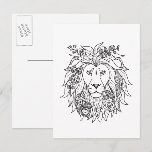 Löwe und Blume Doodle Postkarte (Vorne/Hinten)