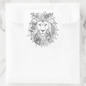 Löwe und Blume Doodle Quadratischer Aufkleber (Tasche)