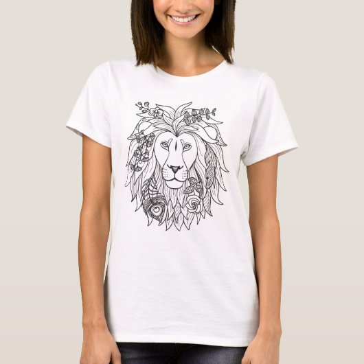 Löwe und Blume Doodle T-Shirt (Vorderseite)