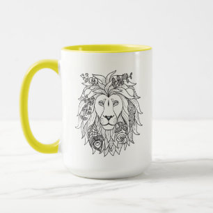 Löwe-und Blumen-Gekritzel Tasse